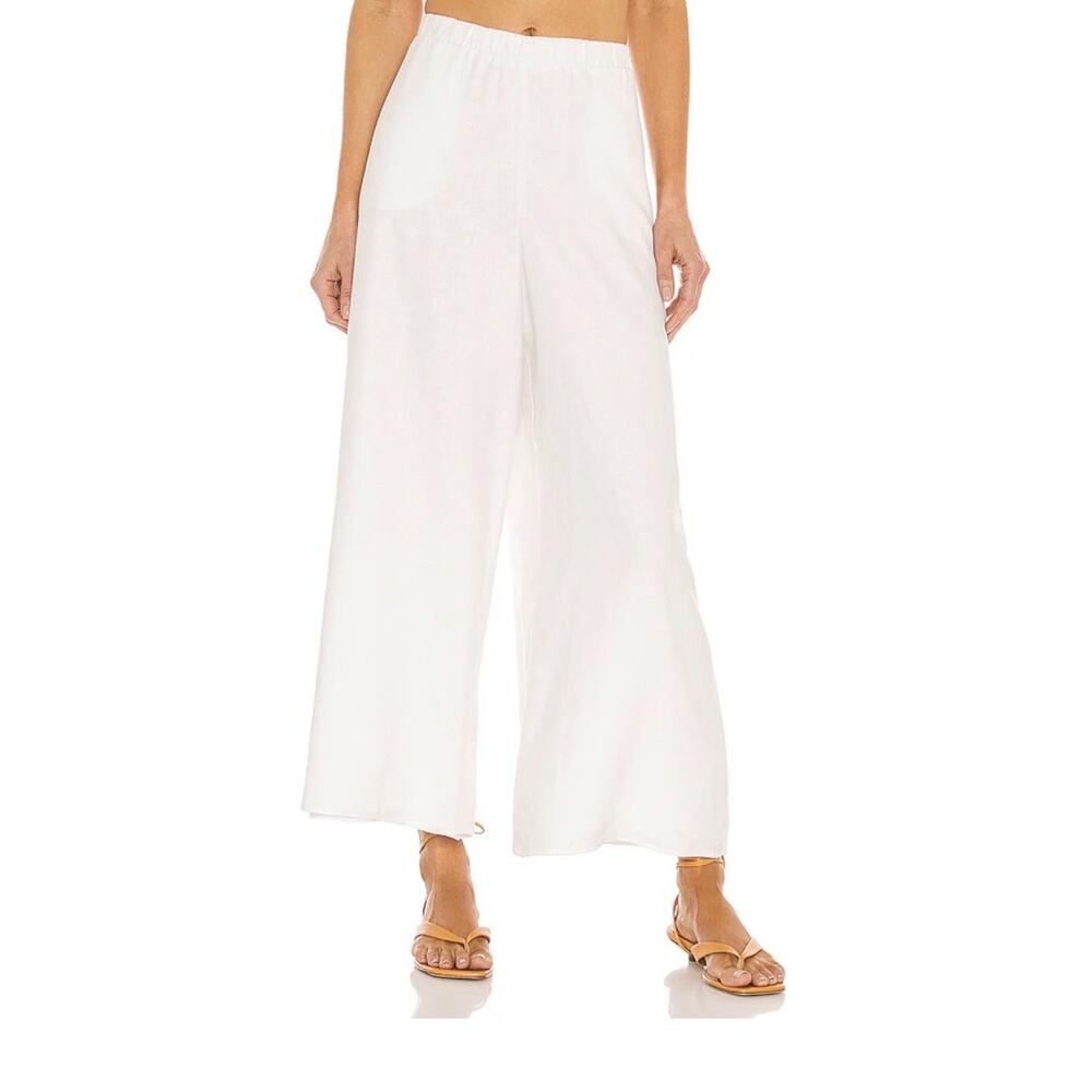 Show Me Your Mumu 'Kick Back' White Linen Pull On Wide Leg Pants Size XS